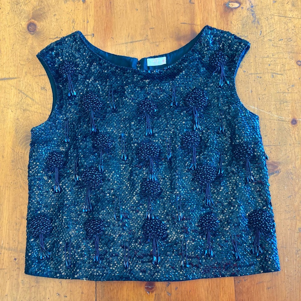 Vintage Black Sequined and Beaded Sleeveless Sweater